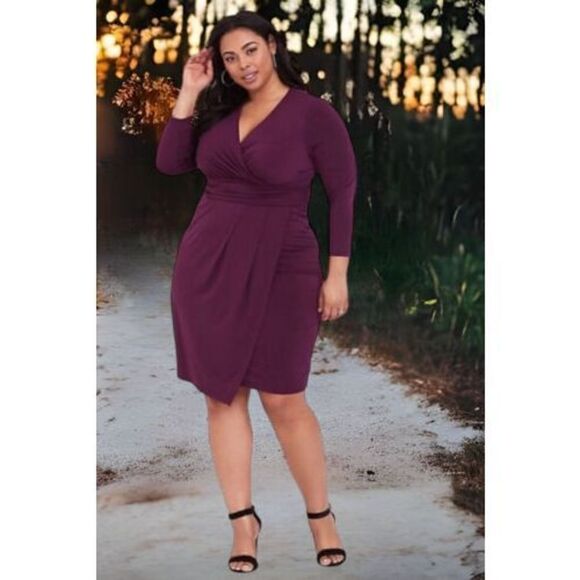 Torrid Purple Studio Faux Wrap Surplice Dress BurgundPlum Stretch Size 00(10-12) - Picture 1 of 12